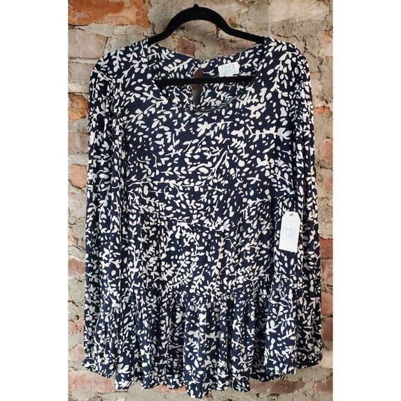 Time And Tru Blue Blouse Womens Sz L Large Loose A - Picture 1 of 4